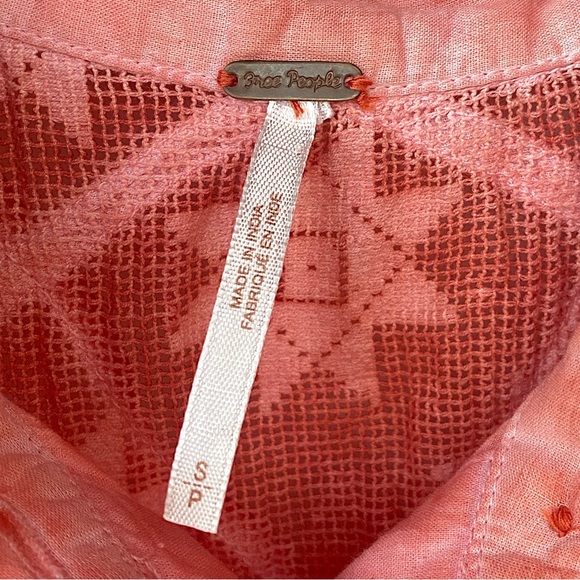 FREE PEOPLE Small Gauze Acid Wash Tie Dye Tunic Top Mesh Coral Reef Sleeveless - Picture 4 of 6